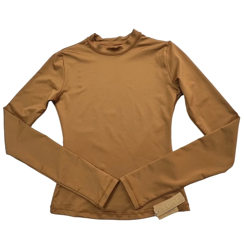 SKIMS Swim Long Sleeve Shirt Almond Womens XXS Rash‎ Guard